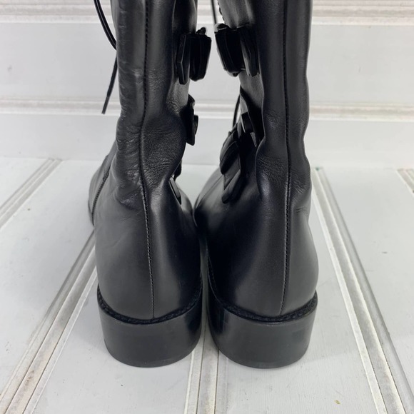 Stuart Weitzman 6.5 Police Lady Black Velour Knee High Combat Boots Lace Up Zip - Picture 6 of 11